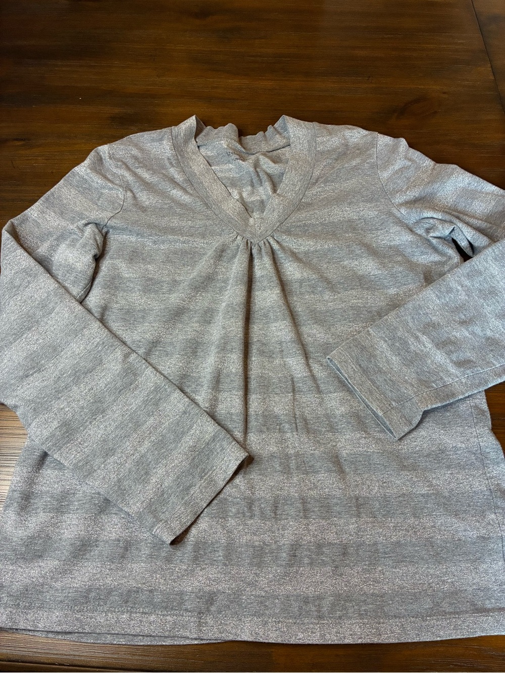 Liz Claiborne Light Gray V-Neck Shirt shimmery